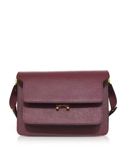 Shop Marni Saffiano Leather Trunk Shoulder Bag In Ruby
