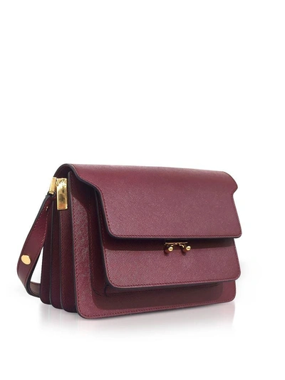 Shop Marni Saffiano Leather Trunk Shoulder Bag In Ruby