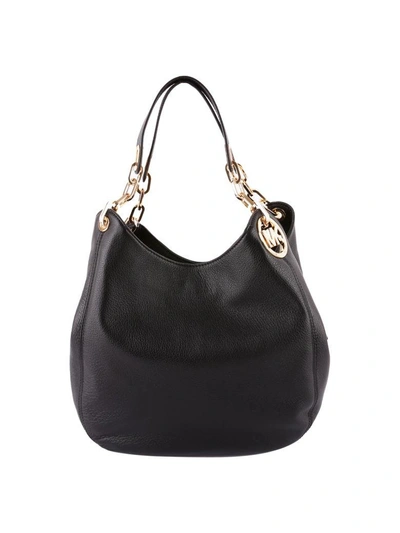 Shop Michael Michael Kors Fulton Leather Shoulder Bag In Black
