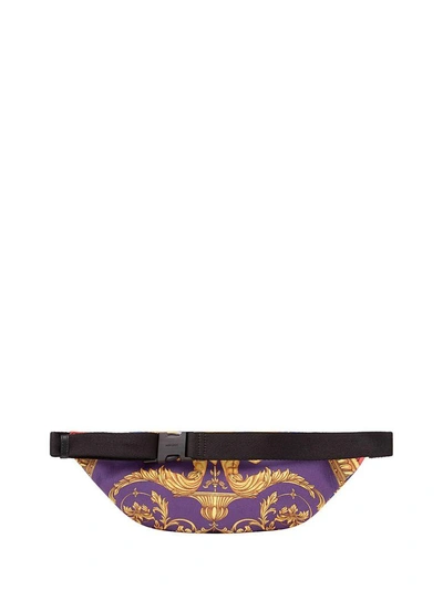 Shop Versace Barocco Pillow Talk Leather And Nylon Fanny Pack In Multi