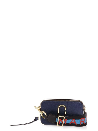 Shop Marc Jacobs Blue Bag In Leather With Logo Print Shoulder Strap