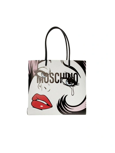 Shop Moschino Shoulder Bag Shopping Bag Eyes Capsule Collection In Genuine Leather With  Woman Eye In White