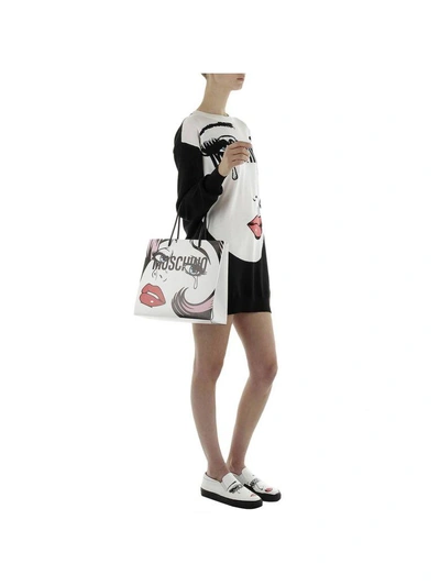 Shop Moschino Shoulder Bag Shopping Bag Eyes Capsule Collection In Genuine Leather With  Woman Eye In White