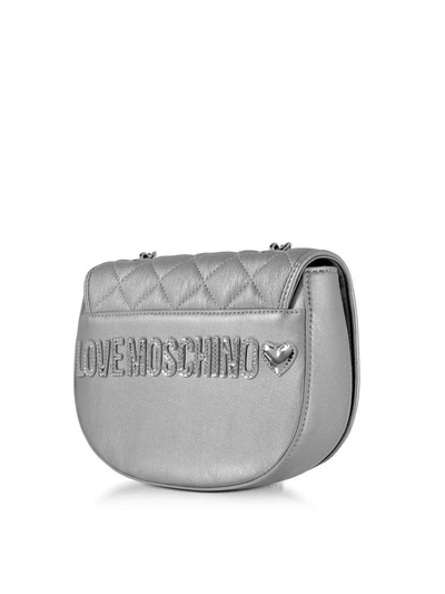 Shop Love Moschino Silver Metallic Quilted Eco-leather Crossbody Bag
