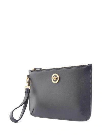Shop Versace Icon Leather Clutch In Nero