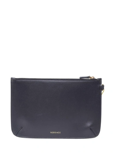 Shop Versace Icon Leather Clutch In Nero