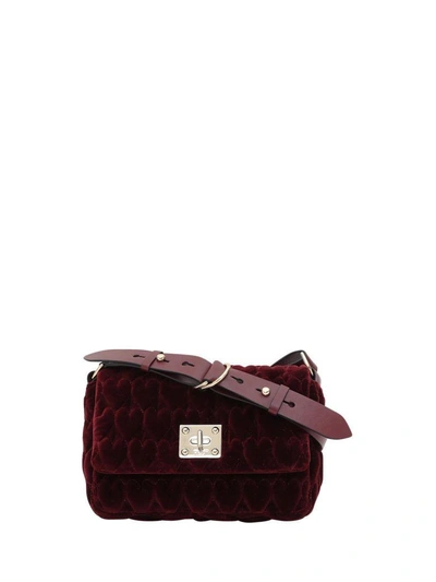 Shop Red Valentino Heart Quilted Velvet Bag In Bordeaux