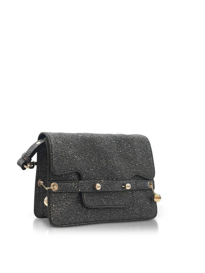 Shop Red Valentino Gunmetal Crackled Metallic Leather Flap Top Crossbody Bag In Dark Gray