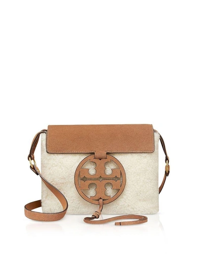 Shop Tory Burch Festival Brown Shearling And Leather Miller Crossbody Bag In Natural