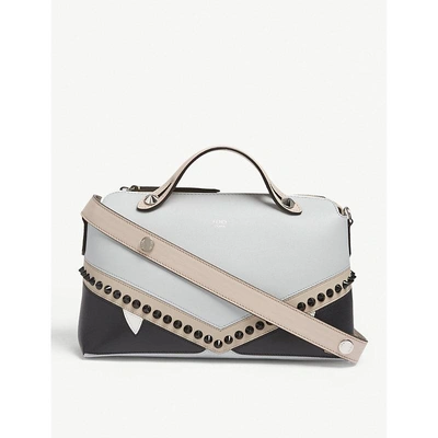 Shop Fendi Nude Pink And Brown Colour Block Monster By The Way Leather Shoulder Bag In Nude/brown