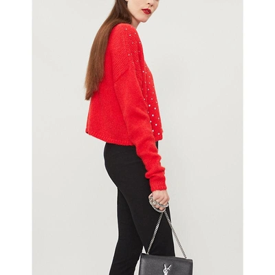 Shop The Kooples Crystal-embellished Knitted Jumper In Red01