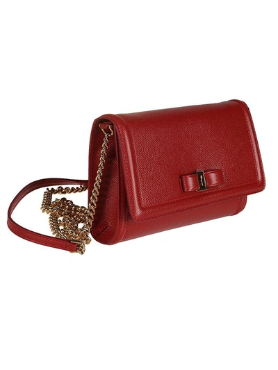 Shop Ferragamo Vara Flap Shoulder Bag In Red