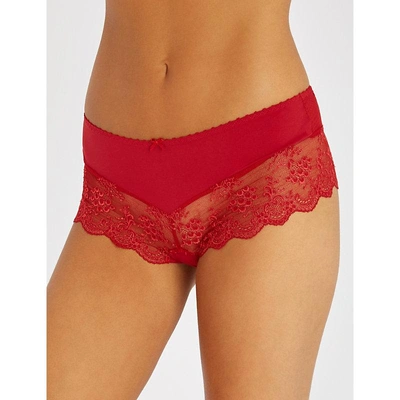 Shop Aubade L'amour Lace Mid-rise Briefs In Rouge Darling