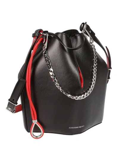 Shop Alexander Mcqueen Leather Bucket Bag In Black