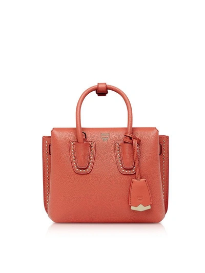 Shop Mcm Milla Studded Mini Tote Bag In Cocoa