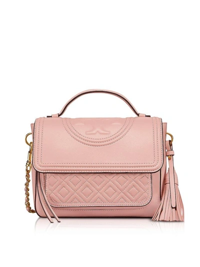 Shop Tory Burch Shell Pink Fleming Leather Satchel Bag W/shoulder Strap