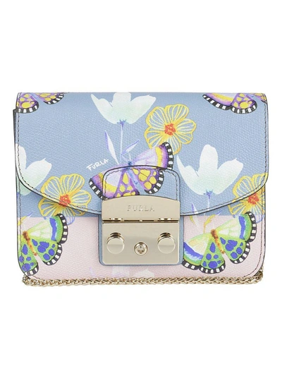 Shop Furla Butterfly Print Mini Metropolis Shoulder Bag In Azzurro