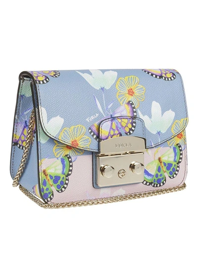 Shop Furla Butterfly Print Mini Metropolis Shoulder Bag In Azzurro