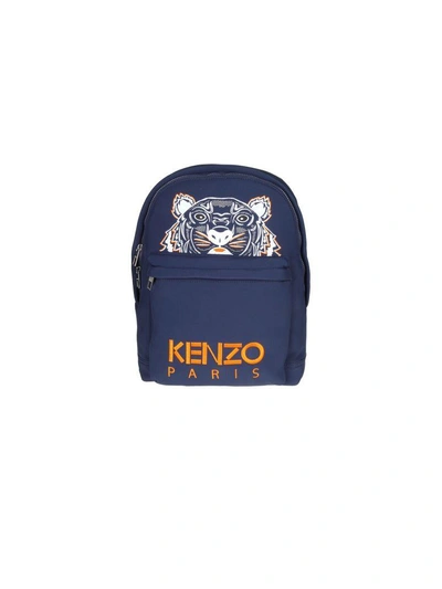 Shop Kenzo Backpack In Neoprene Bluette Color With Embroidered Tiger In Bleu Marine