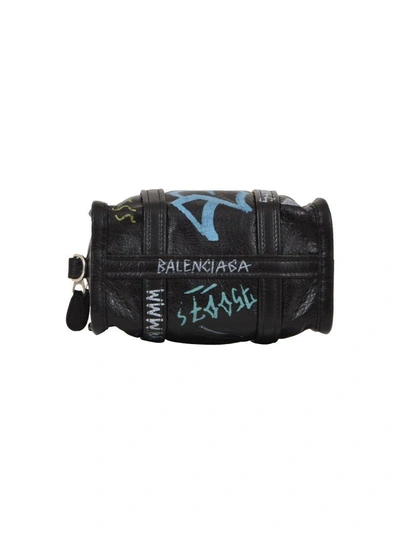 Shop Balenciaga Xxs Bazar Graffiti Leather Bag In Nero/multicolor