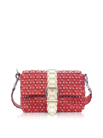 Shop Red Valentino Strawberry-ivory Studded Leather Puzzle Shoulder Bag