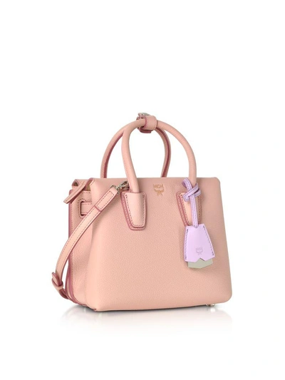 Shop Mcm Milla Pink Blush Leather Mini Tote Bag In Powder Pink