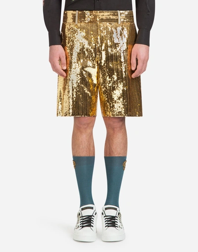Shop Dolce & Gabbana Sequined Bermuda Shorts In Gold