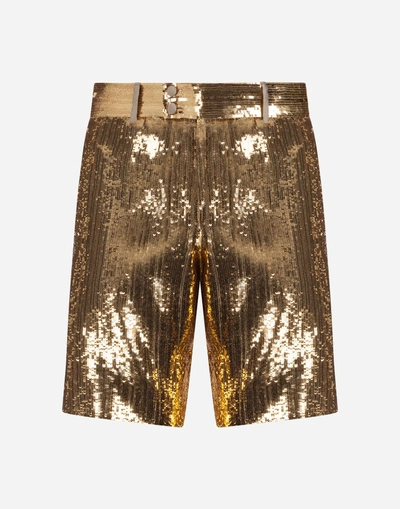 Shop Dolce & Gabbana Sequined Bermuda Shorts In Gold