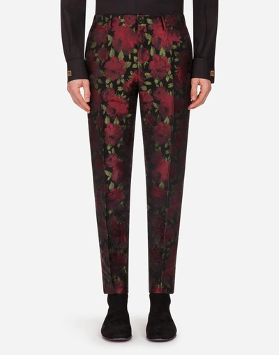 Shop Dolce & Gabbana Floral Jacquard Pants In Multi-colored