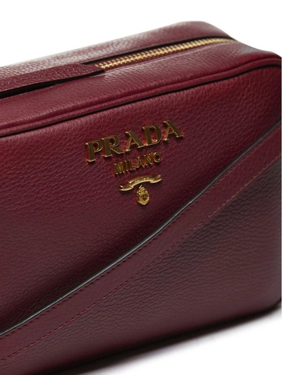 Shop Prada Logo Plaque Camera Shoulder Bag In Bordeaux