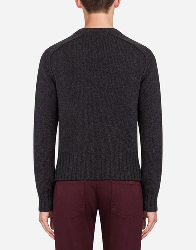 Shop Dolce & Gabbana Wool Knit With Patch In Gray