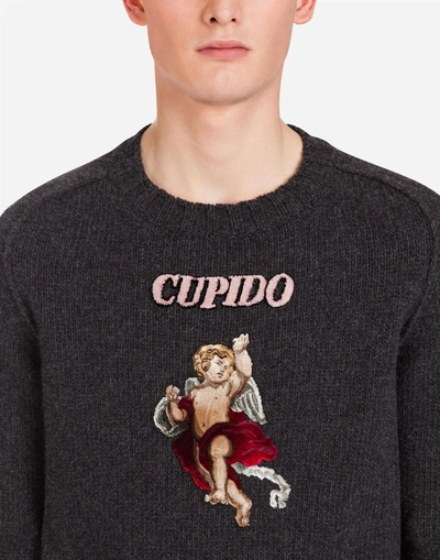 Shop Dolce & Gabbana Wool Knit With Patch In Gray