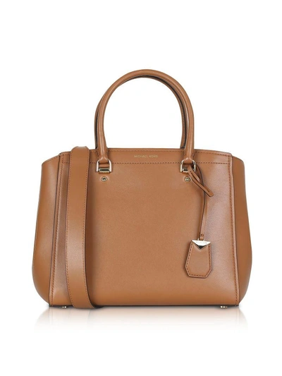 Shop Michael Kors Soft Polished Leather Benning Large Satchel Bag In Acorn