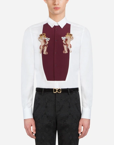 Shop Dolce & Gabbana Gold-fit Tuxedo Shirt In Cotton With Embroidery In White