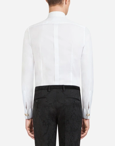 Shop Dolce & Gabbana Gold-fit Tuxedo Shirt In Cotton With Embroidery In White