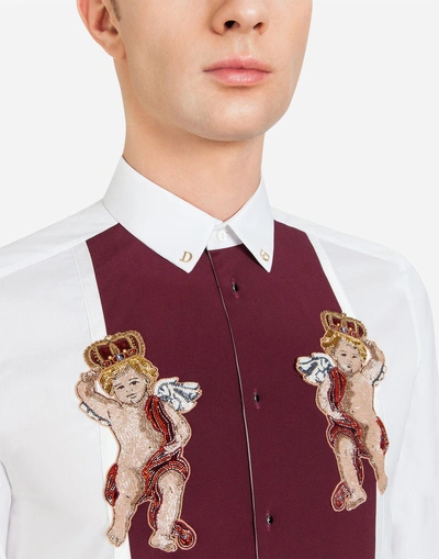 Shop Dolce & Gabbana Gold-fit Tuxedo Shirt In Cotton With Embroidery In White