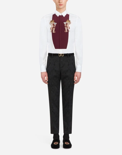 Shop Dolce & Gabbana Gold-fit Tuxedo Shirt In Cotton With Embroidery In White