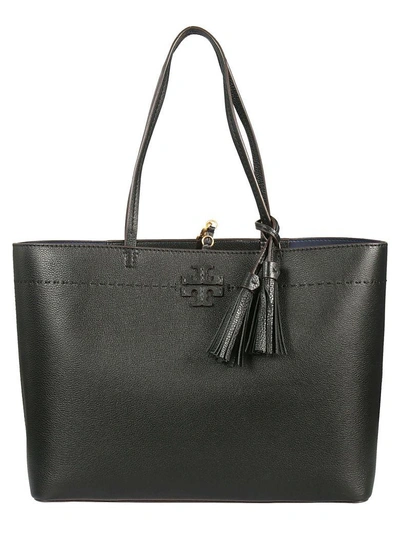 Shop Tory Burch Mcgraw Tote In Black/royal Navy