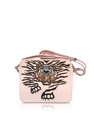 Shop Kenzo Faded Pink Leather Geo Tiger Camera Bag W-tiger Embroidery