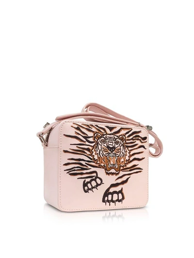 Shop Kenzo Faded Pink Leather Geo Tiger Camera Bag W-tiger Embroidery
