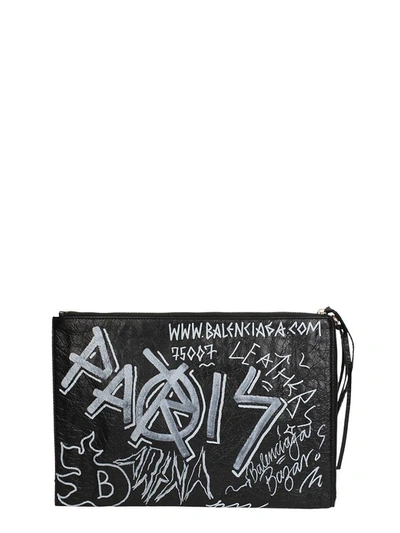 Shop Balenciaga Graffiti Classic Pouch In Black