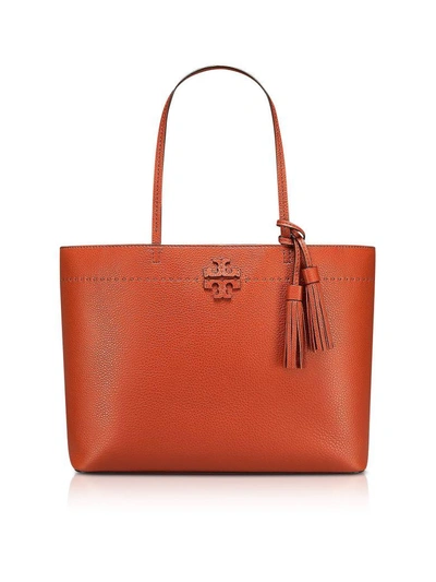 Shop Tory Burch Mcgraw Desert Spice Textured Leather Tote Bag In Rust