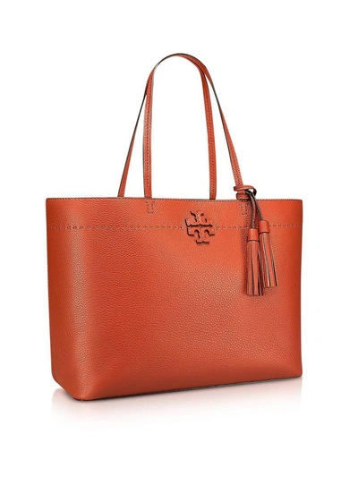 Shop Tory Burch Mcgraw Desert Spice Textured Leather Tote Bag In Rust