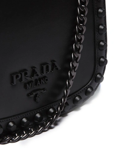 Shop Prada Logo Plaque Stud Shoulder Bag In Nero