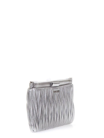 Shop Miu Miu Chrome Quilted Leather Clutch