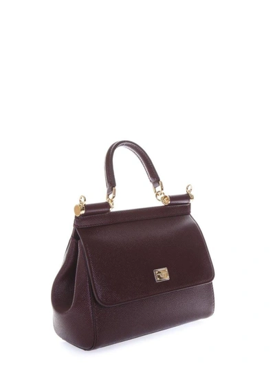 Shop Dolce & Gabbana Mini Sicily Wine Color Leather Bag