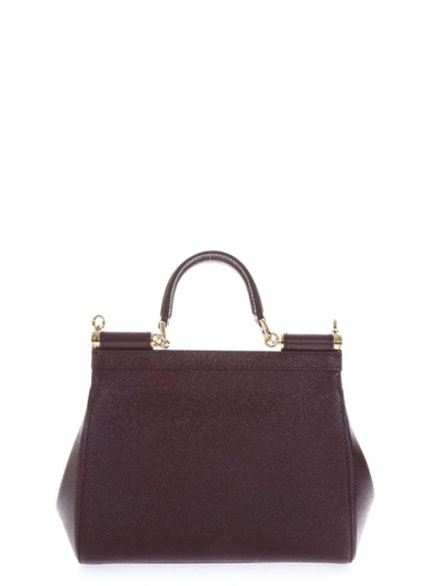 Shop Dolce & Gabbana Mini Sicily Wine Color Leather Bag