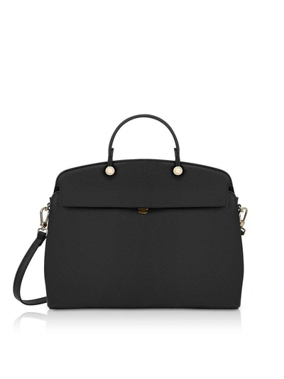 Shop Furla Onyx Leather My Piper Medium Top Handle Satchel Bag In Black