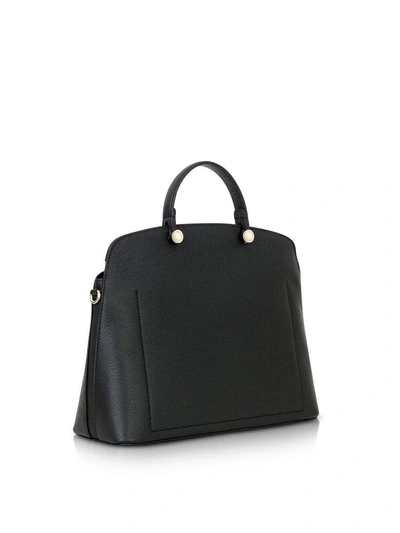 Shop Furla Onyx Leather My Piper Medium Top Handle Satchel Bag In Black