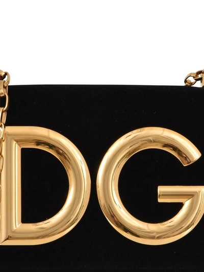 Shop Dolce & Gabbana Velvet Dg Girls Crossbody Bag In Black